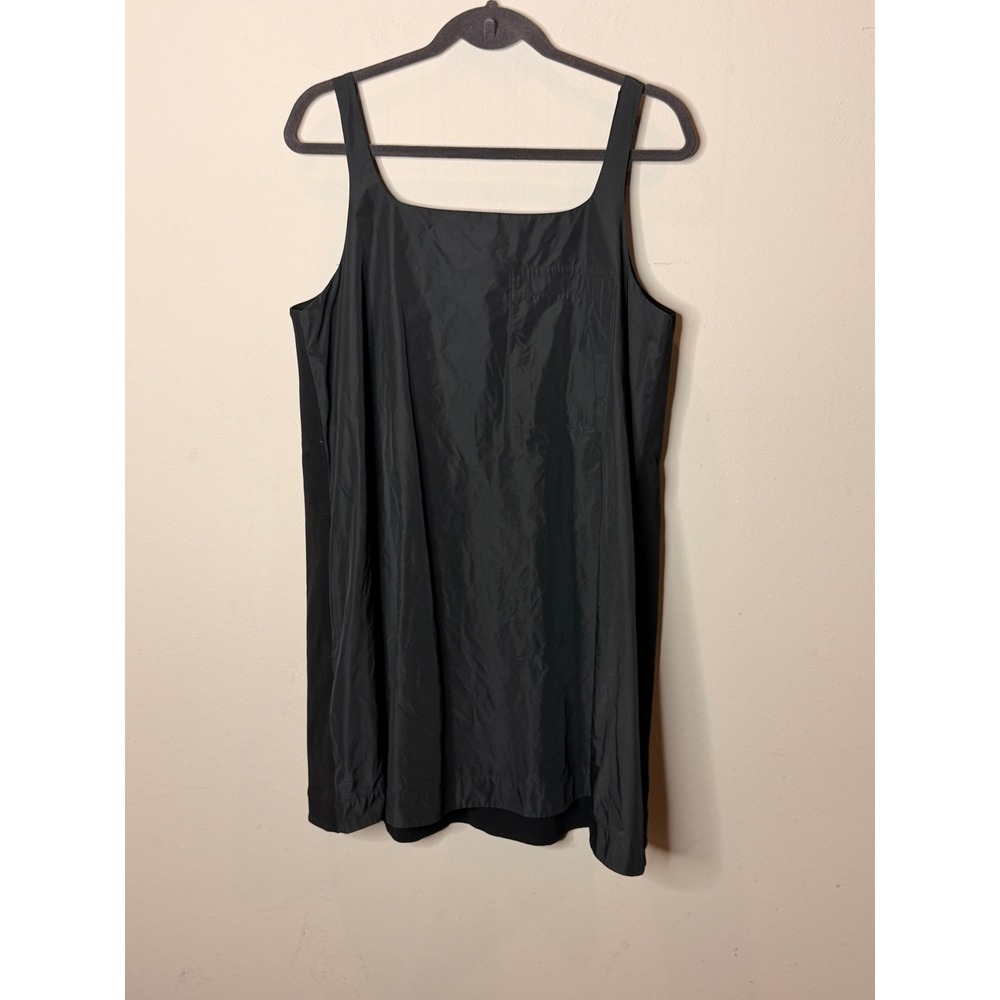 COS Mixed Media Mini Dress Women Large Black Square Neck Pocket Shift